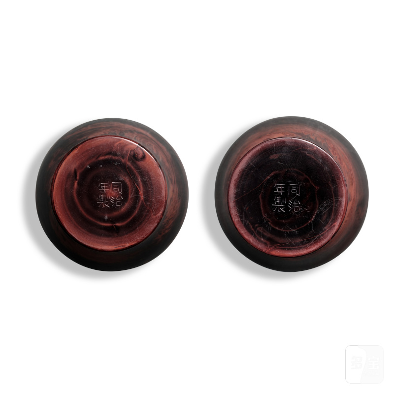 A pair of realgar-imitation glass vases, Marks and period of Tongzhi | 清同治 仿雄黃料瓶一對 《同治年製》款 - 图3